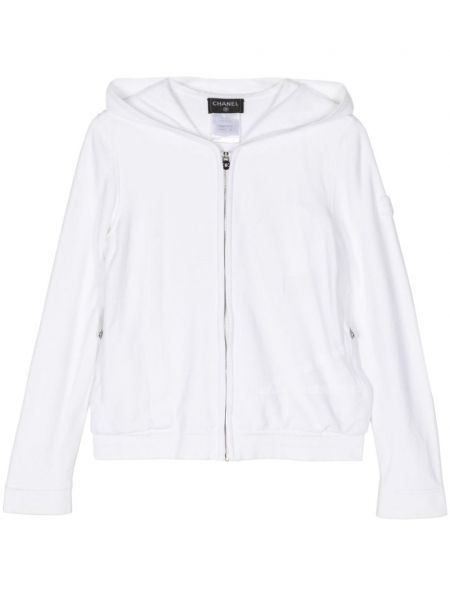 Pamučna hoodie s kapuljačom s patentnim zatvaračem Chanel Pre-owned bijela