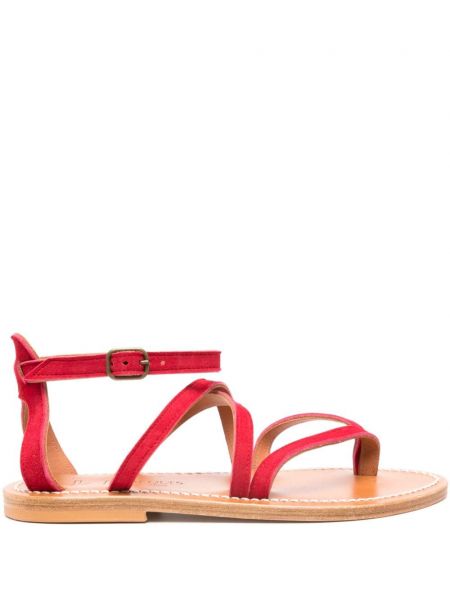 Semišové páskové sandály bez podpatku K. Jacques růžové
