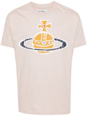 Kokvilnas t-krekls ar apdruku Vivienne Westwood bēšs