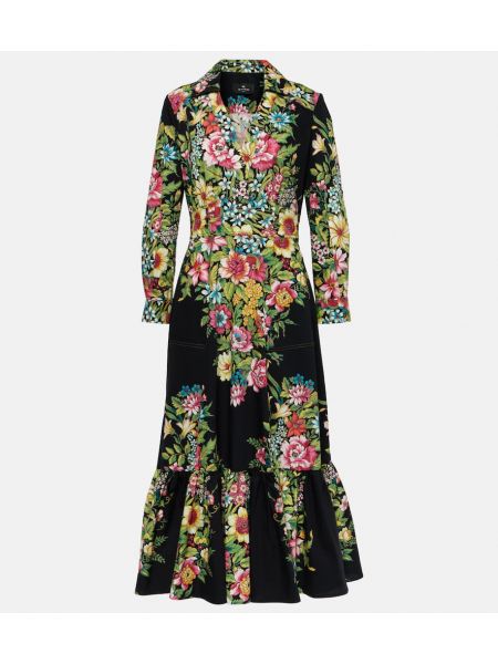 Βαμβακερή μίντι φόρεμα με σχέδιο Etro μαύρο