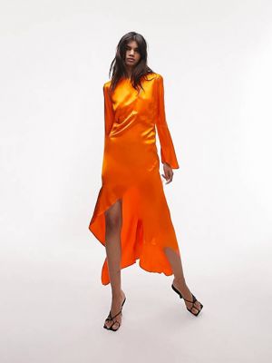 Атласное платье миди Topshop Оранжевое