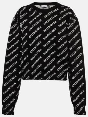 Жаккардовый свитер с логотипом из смесового хлопка BALENCIAGA черный