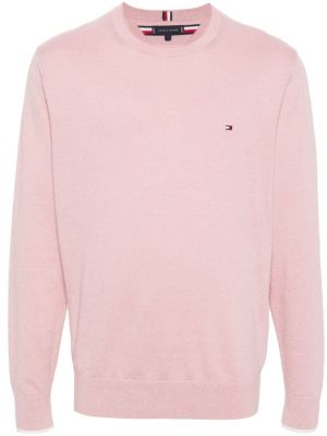 Pamučni džemper s vezom Tommy Hilfiger ružičasta