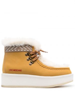 Ankle boots z futerkiem Love Moschino żółte