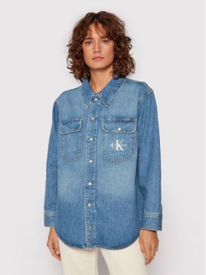 Oversize дънкова риза Calvin Klein Jeans синьо
