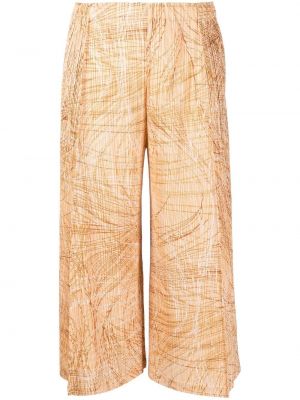 Spodnie w abstrakcyjne wzory plisowane Pleats Please Issey Miyake brązowe