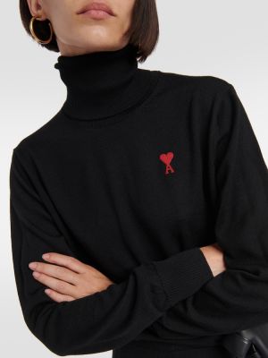 Vilnas džemperis ar augstu apkakli Ami Paris melns