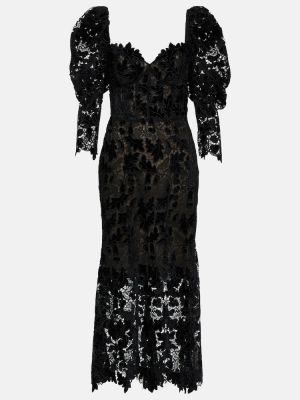 Czarna sukienka midi koronkowa Oscar De La Renta