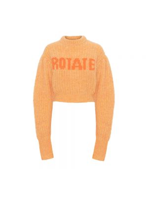 Dzianinowy sweter z okrągłym dekoltem Rotate Birger Christensen pomarańczowy