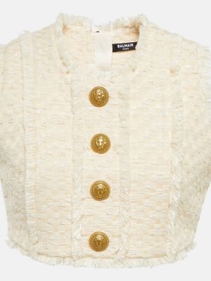 Βαμβακερός kροπ τοπ tweed Balmain λευκό