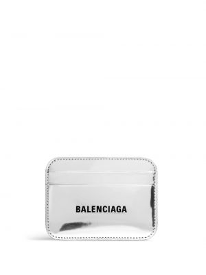 Kožená peňaženka s potlačou Balenciaga strieborná