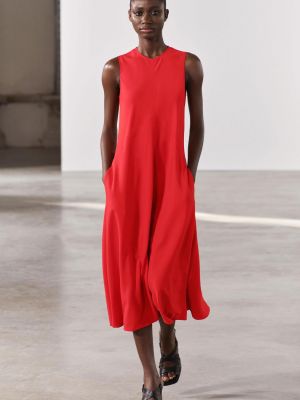 Платье миди с карманами Zara красное