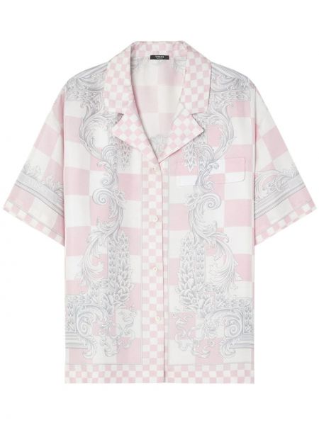 Svilena srajca s karirastim vzorcem s potiskom Versace