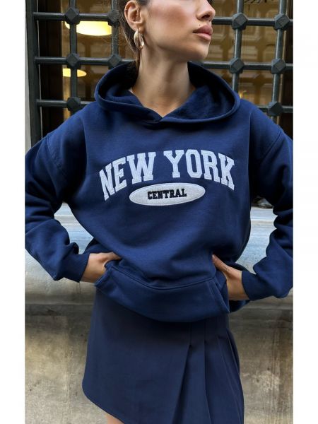Pamučna hoodie s kapuljačom s printom Laluvia plava