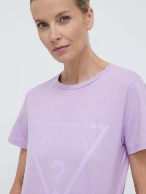 Koszulka bawełniana Guess fioletowa