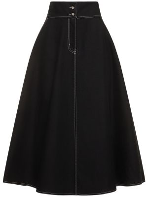 Bavlnená ľanová midi sukňa Max Mara čierna