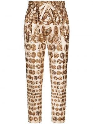 Svilene hlače s printom Dolce & Gabbana zlatna