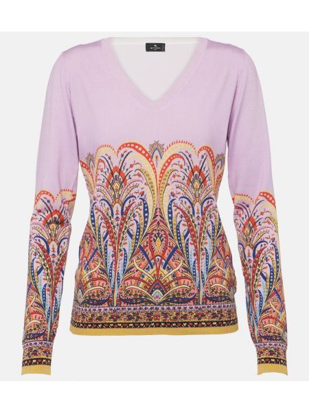 Шелковый свитер с принтом Etro розовый