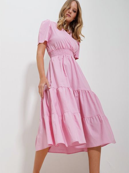 Pletené šaty Trend Alaçatı Stili růžové
