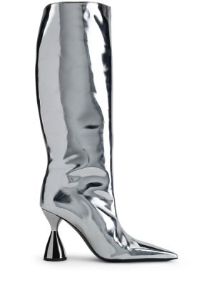 Usnjene škornji čez koleno iz umetnega usnja Simon Miller srebrna