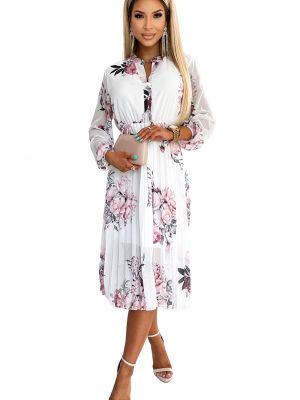 Sukienka midi na guziki z długim rękawem plisowana Numoco biała