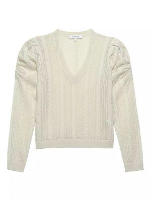 Кашемировый свитер косой вязки в стиле пуантелле Frame, off white