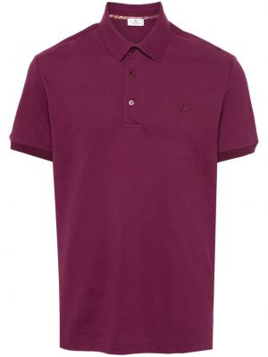 Tricou polo cu broderie din bumbac Etro violet