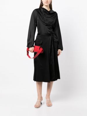 Saténové midi sukně s kapsami Victoria Beckham černé