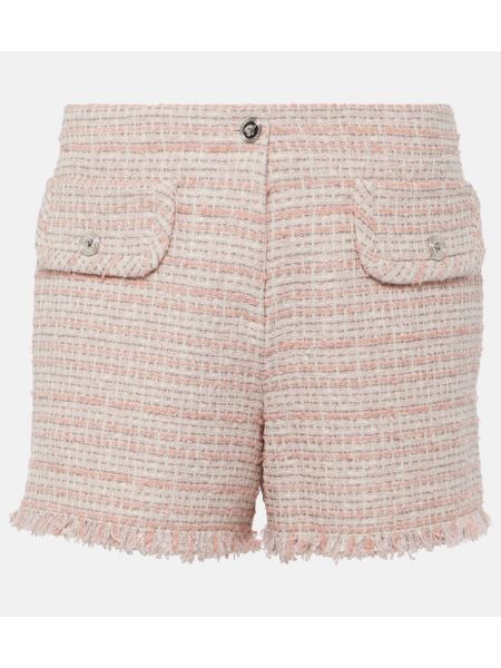 Pantaloni scurți cu franjuri din tweed Versace roz