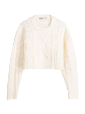 Памучен пуловер Bershka бяло