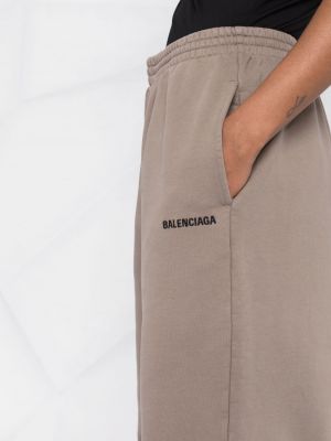 Bavlněné sportovní kalhoty s výšivkou Balenciaga hnědé