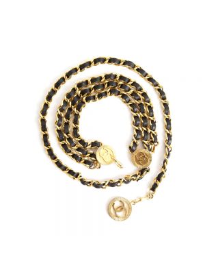 Pasek skórzany z paskiem Chanel Vintage - żółty