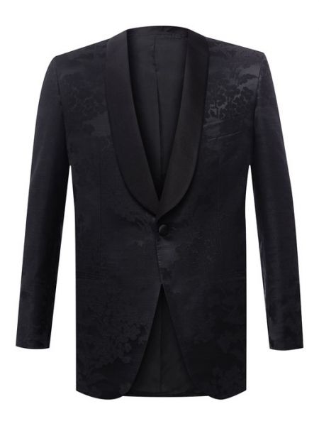 Хлопковый шелковый пиджак Brioni черный