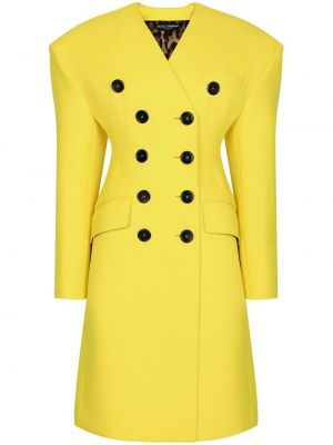 Vlněný dlouhý kabát s dlouhými rukávy s kapsami Dolce & Gabbana - žlutá