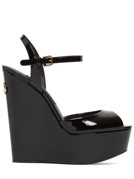Lakirane usnjene nizki čevlji s polno peto Dolce & Gabbana črna