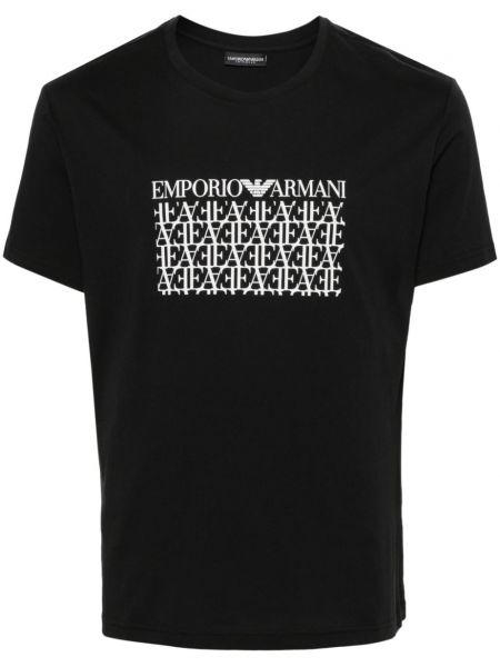 Bombažna majica s potiskom Emporio Armani črna