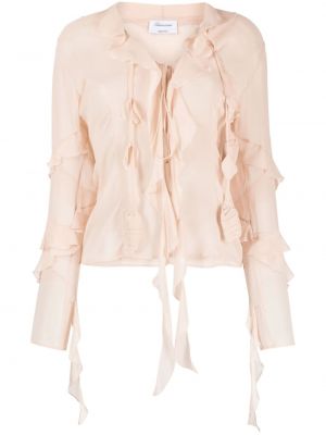 Прозрачна блуза с волани Blumarine розово