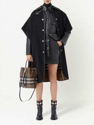 Oboustranný kostkovaný vlněný kabát Burberry černý