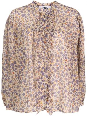 Kvetinová bavlnená košeľa s potlačou Pnk fialová