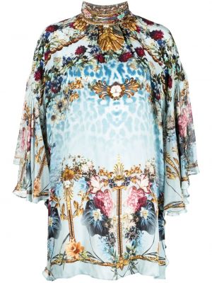 Копринена блуза с волани Camilla синьо