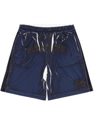 Shorts de sport brodeés avec imprimé slogan en coton Diesel bleu