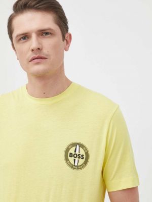 BOSS t-shirt męski kolor żółty z nadrukiem