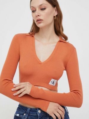 Блуза с дълъг ръкав Calvin Klein Jeans оранжево