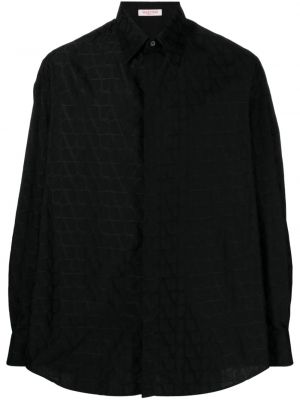 Βαμβακερό πουκάμισο ζακάρ Valentino Garavani μαύρο