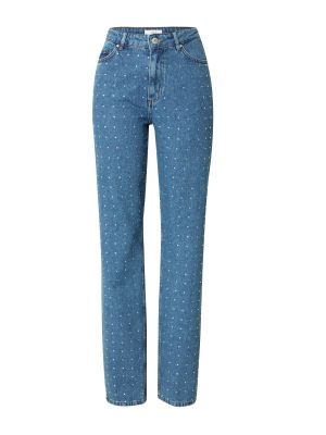 Bavlnené džínsy s rovným strihom s vysokým pásom na zips Envii - modrá