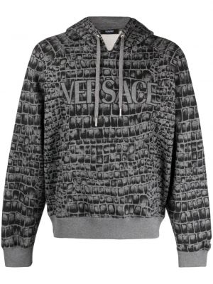 Raštuotas medvilninis džemperis su gobtuvu Versace pilka