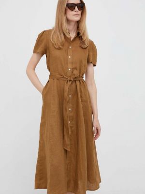 Midi šaty Polo Ralph Lauren hnědé