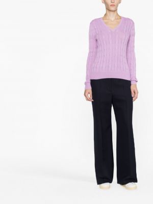 Lniany haftowany sweter bawełniany Polo Ralph Lauren