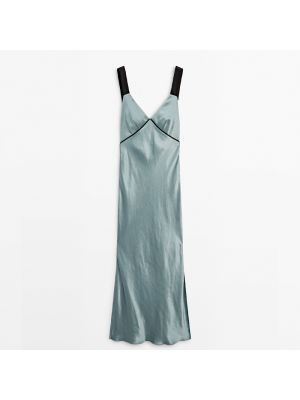 Атласное платье Massimo Dutti зеленое