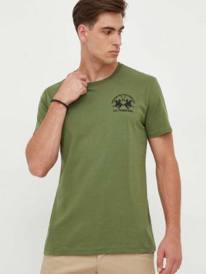 Памучна тениска с дълъг ръкав с апликация La Martina зелено
